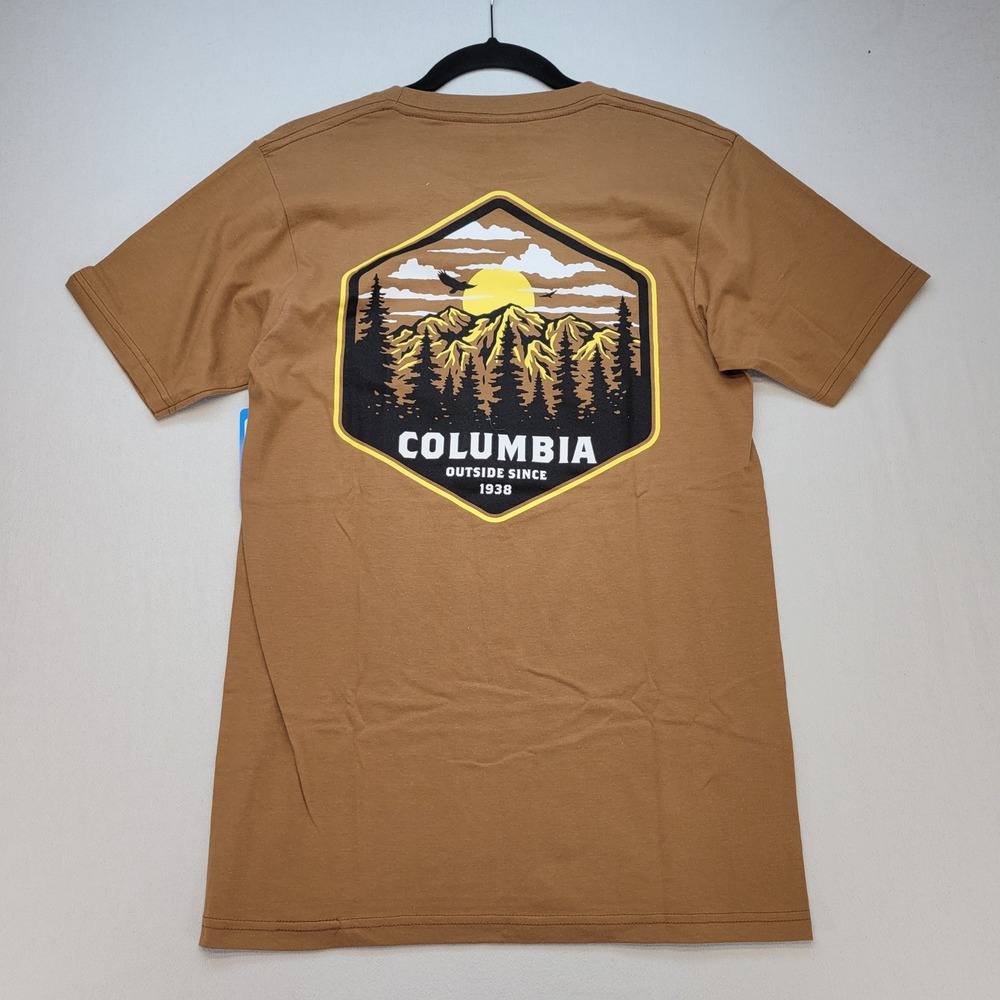 Columbia T-Shirt Mens Small Brown Graphic Mountain Logo Short Sleeve Cotton Tee